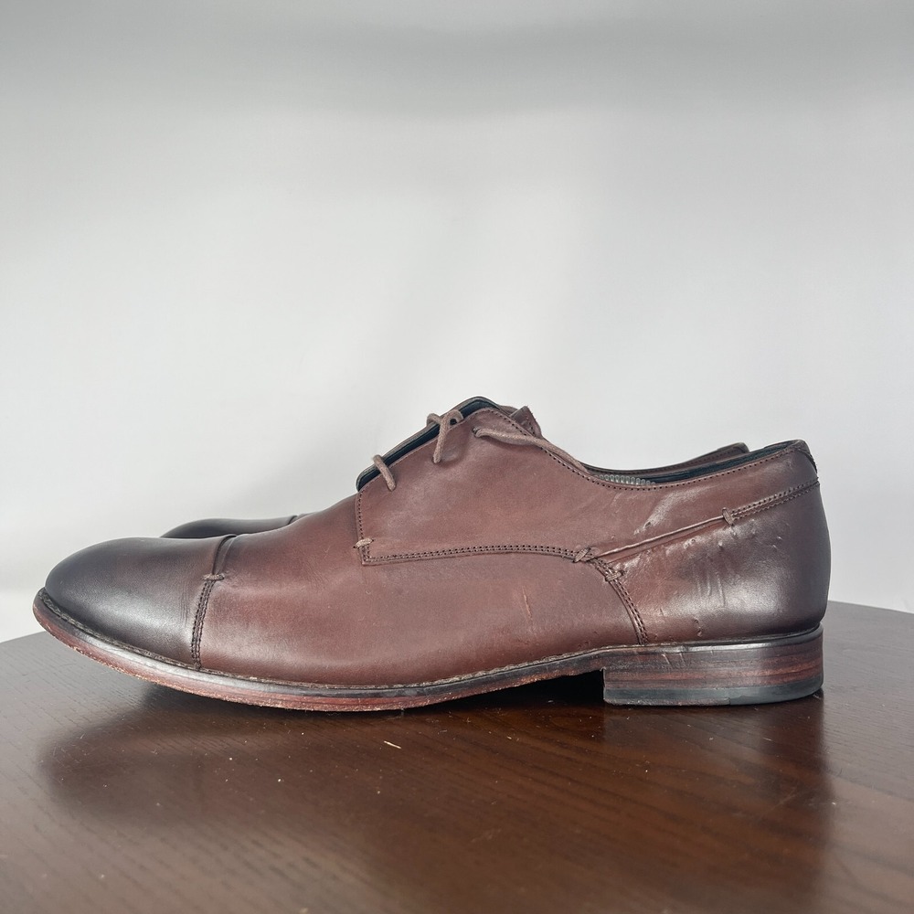 John Varvatos Luxe Derby Shoes Men's 13 Brown Leather Dress Oxford Cap Toe